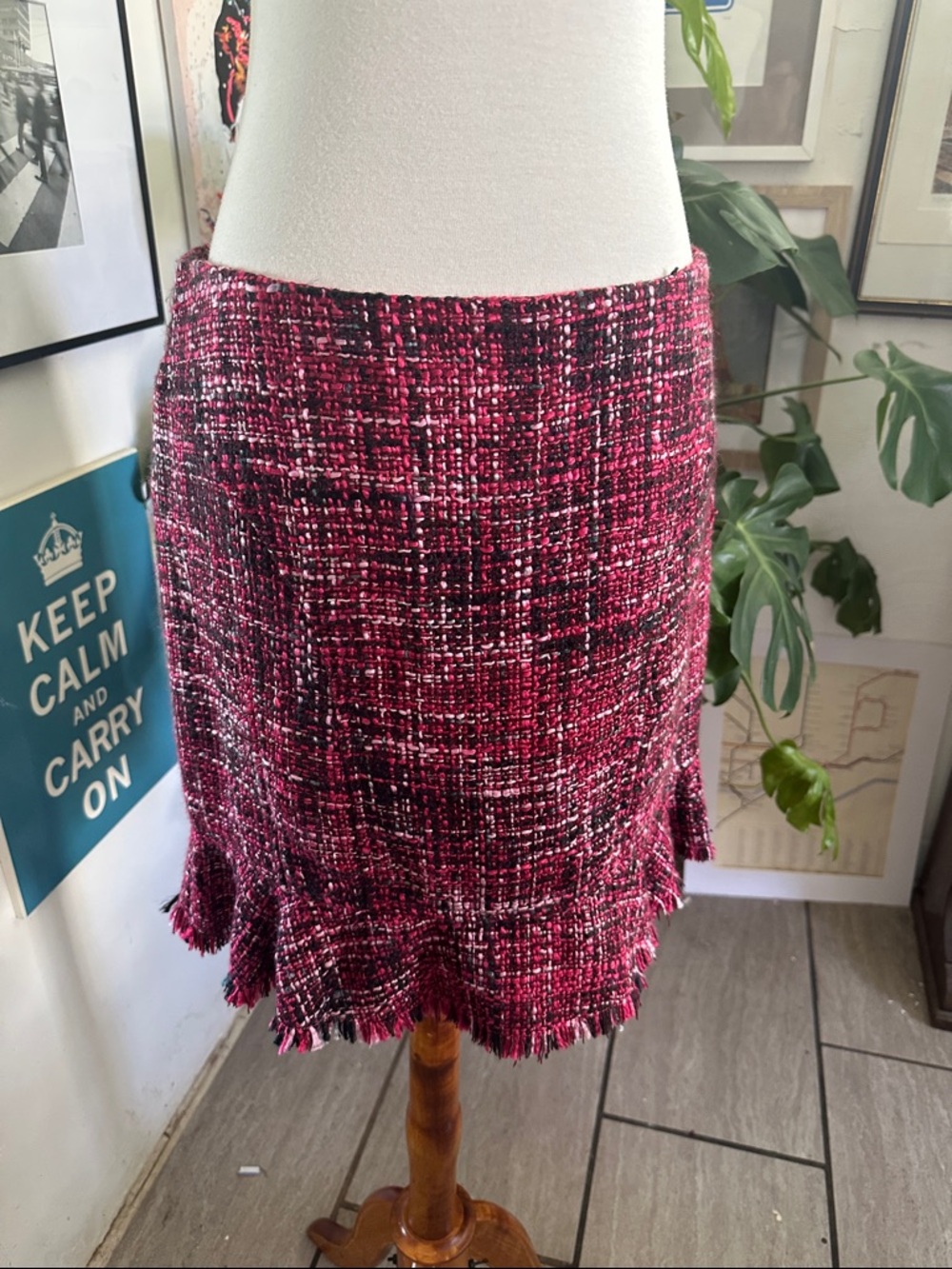 View Pink Tweed Fringe Hem Skirt 8
